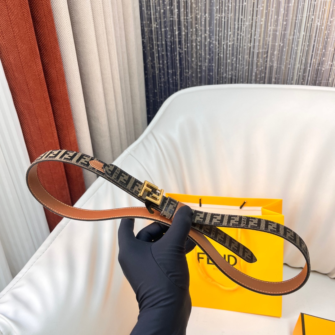 BagsaaaFF Belt Brown FF jacquard and beige leather reversible belt - 2cm