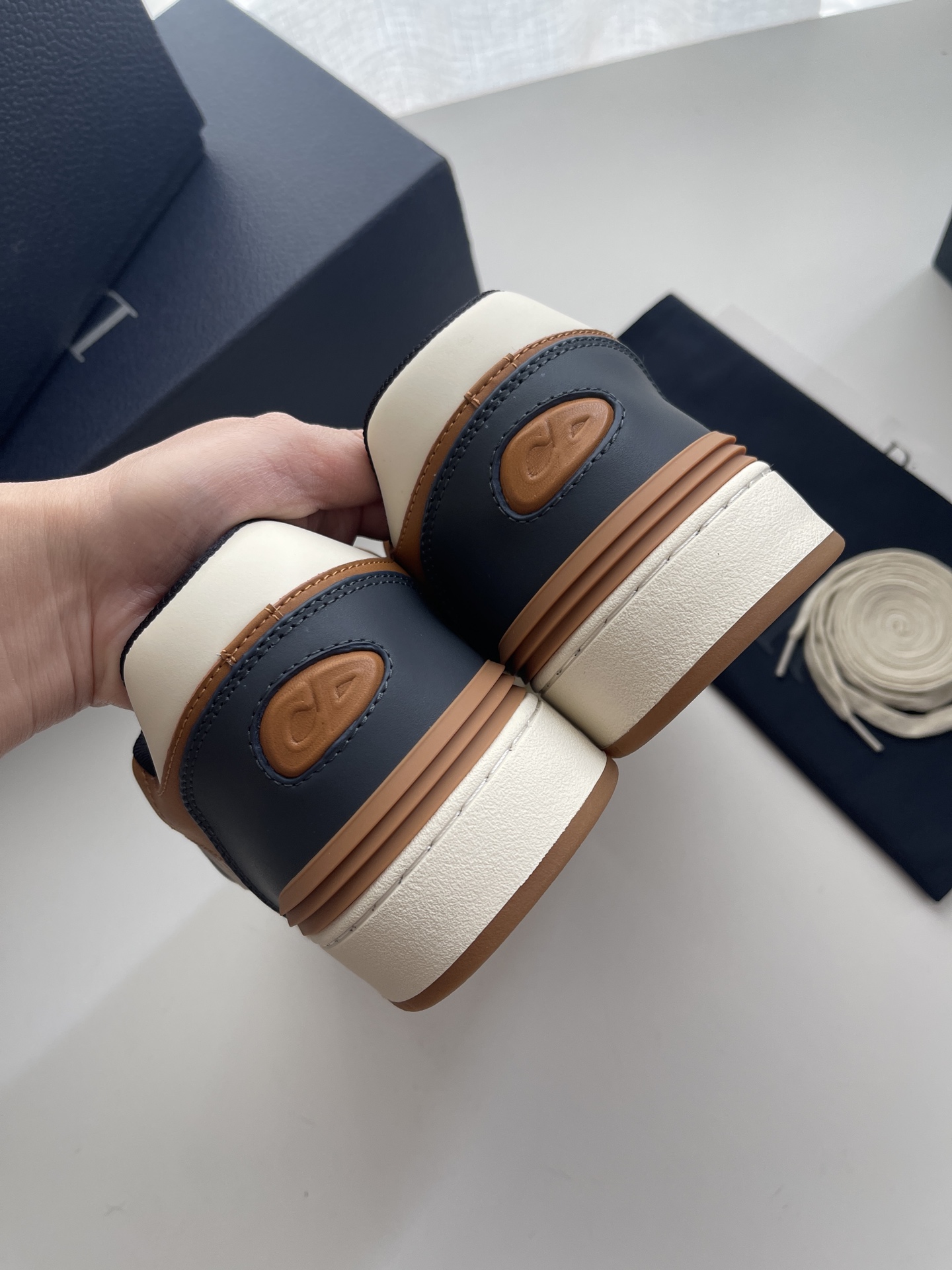 Bagsaaa D10r B57 Dribble Low-Top Sneaker Navy Blue and Cream Smooth Calfskin with Brown Suede