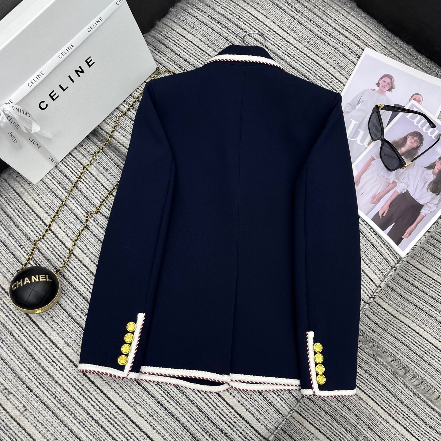 Bagsaaa Va1e*ntin0 Single-Breasted Jersey Cotton Jacket With Torchon Piping Navy