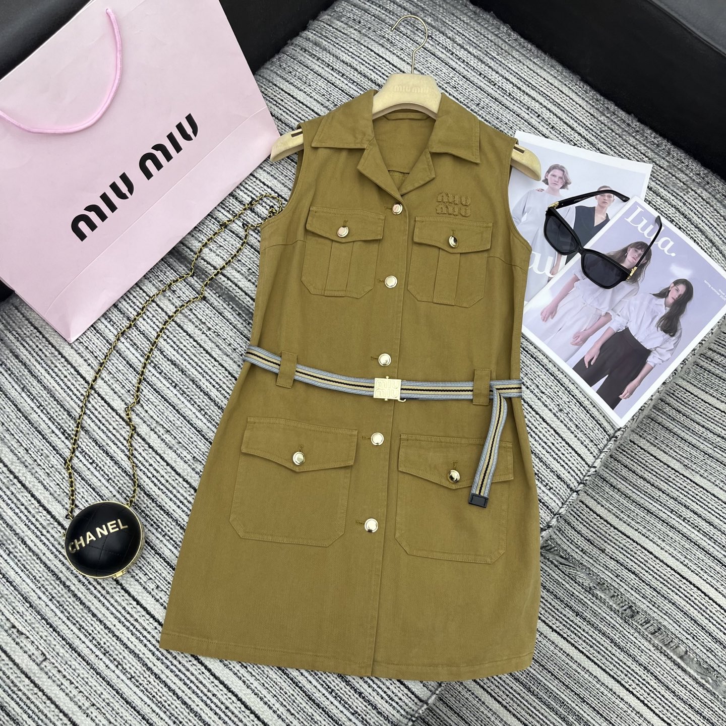 Bagsaaa Miu Miu Garment-dyed cotton satin dress