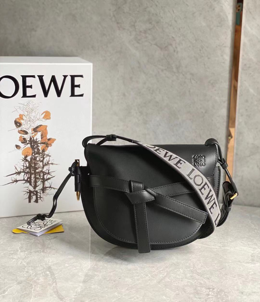 Bagsaaa L0ew* Mini Gate Dual bag in soft calfskin and jacquard black - 21X12.5X9.5 cm