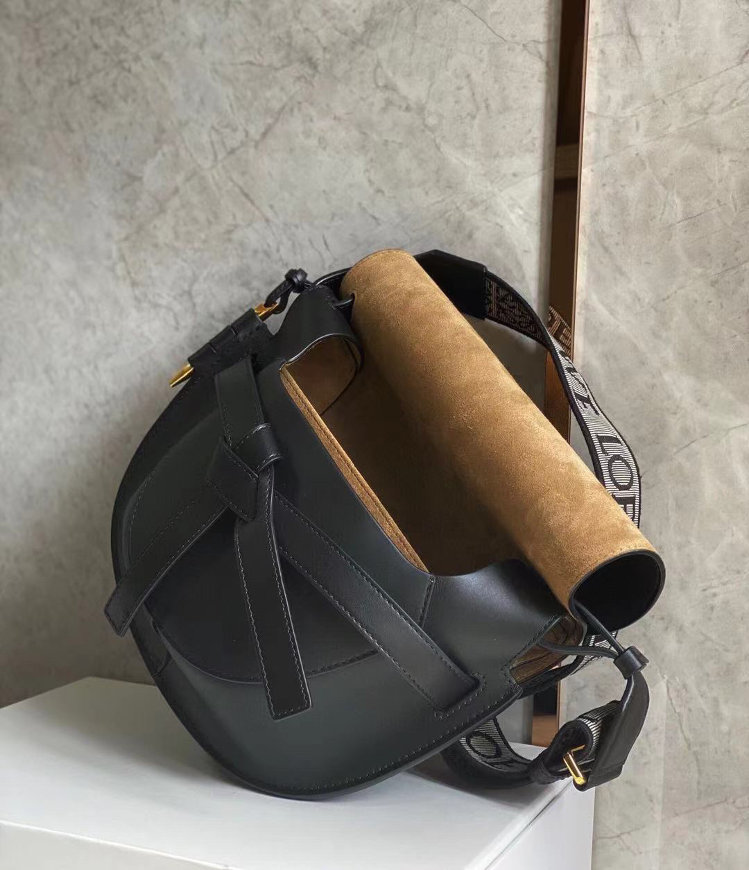 Bagsaaa L0ew* Mini Gate Dual bag in soft calfskin and jacquard black - 21X12.5X9.5 cm