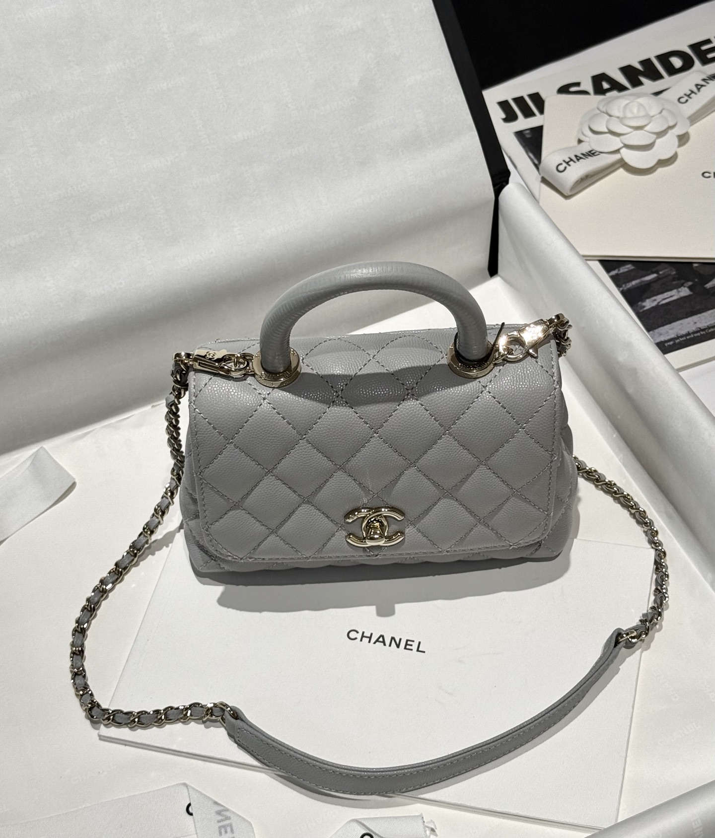 Bagsaaa Ch**el Coco Handle Mini Gray - 18cm