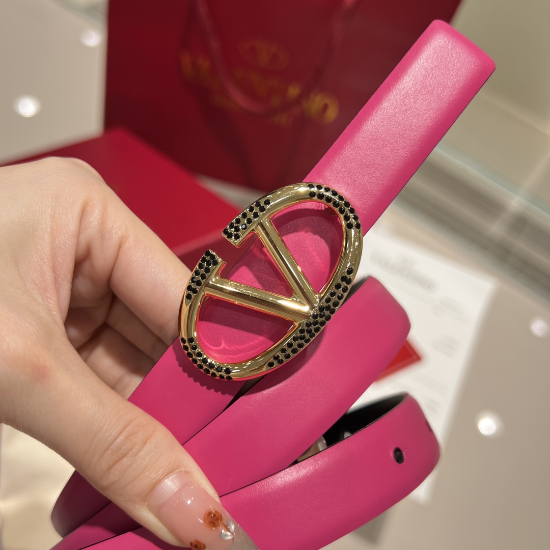 Bagsaaa Va1e*ntin0 Garavani VLogo Signature leather belt pink 2cm