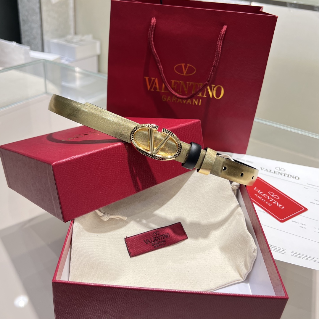 Bagsaaa Va1e*ntin0 Garavani VLogo Signature leather belt gold 2cm