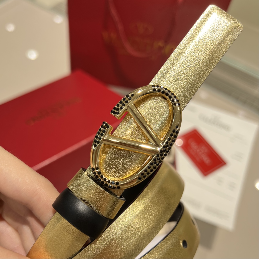 Bagsaaa Va1e*ntin0 Garavani VLogo Signature leather belt gold 2cm