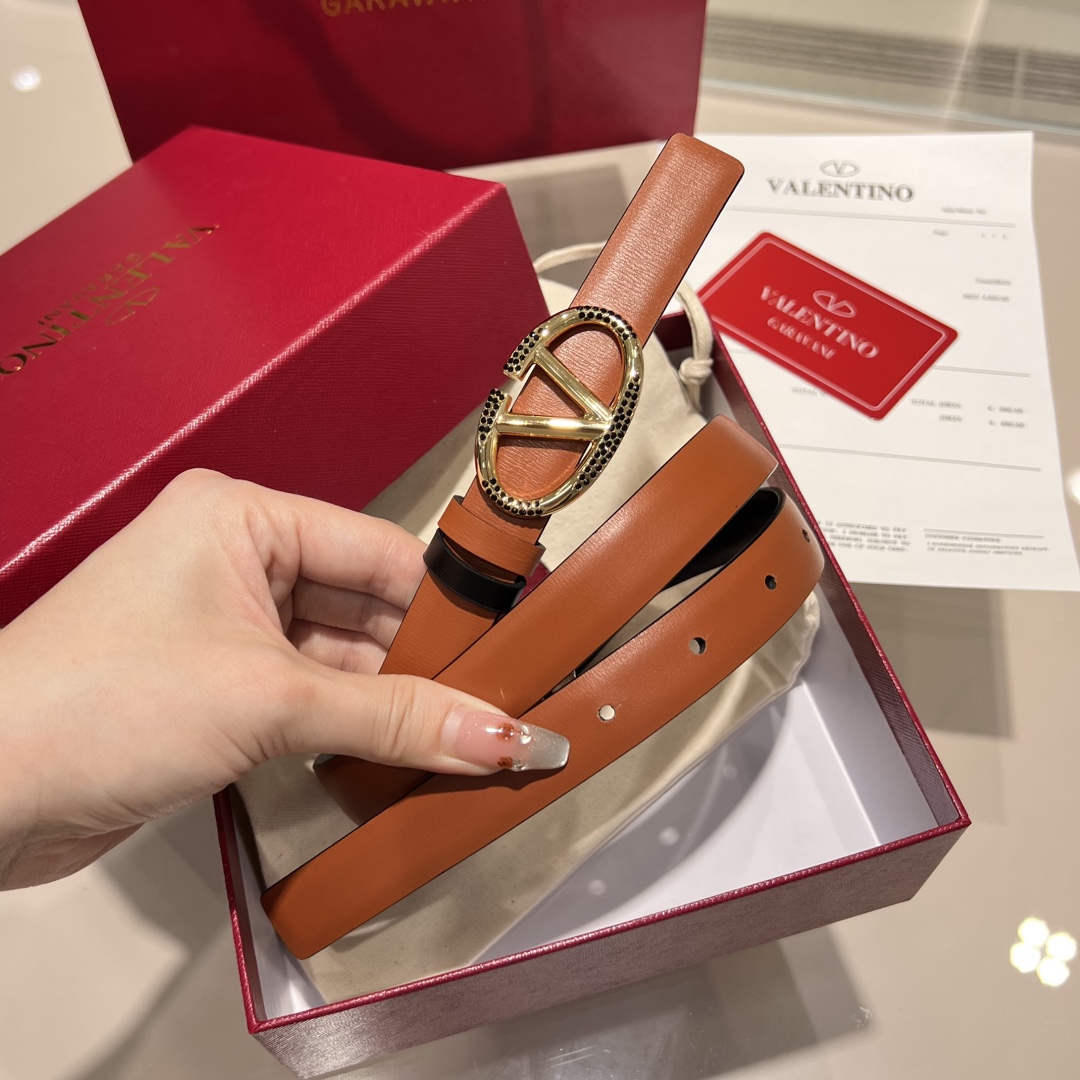 Bagsaaa Va1e*ntin0 Garavani VLogo Signature leather belt brown 2cm