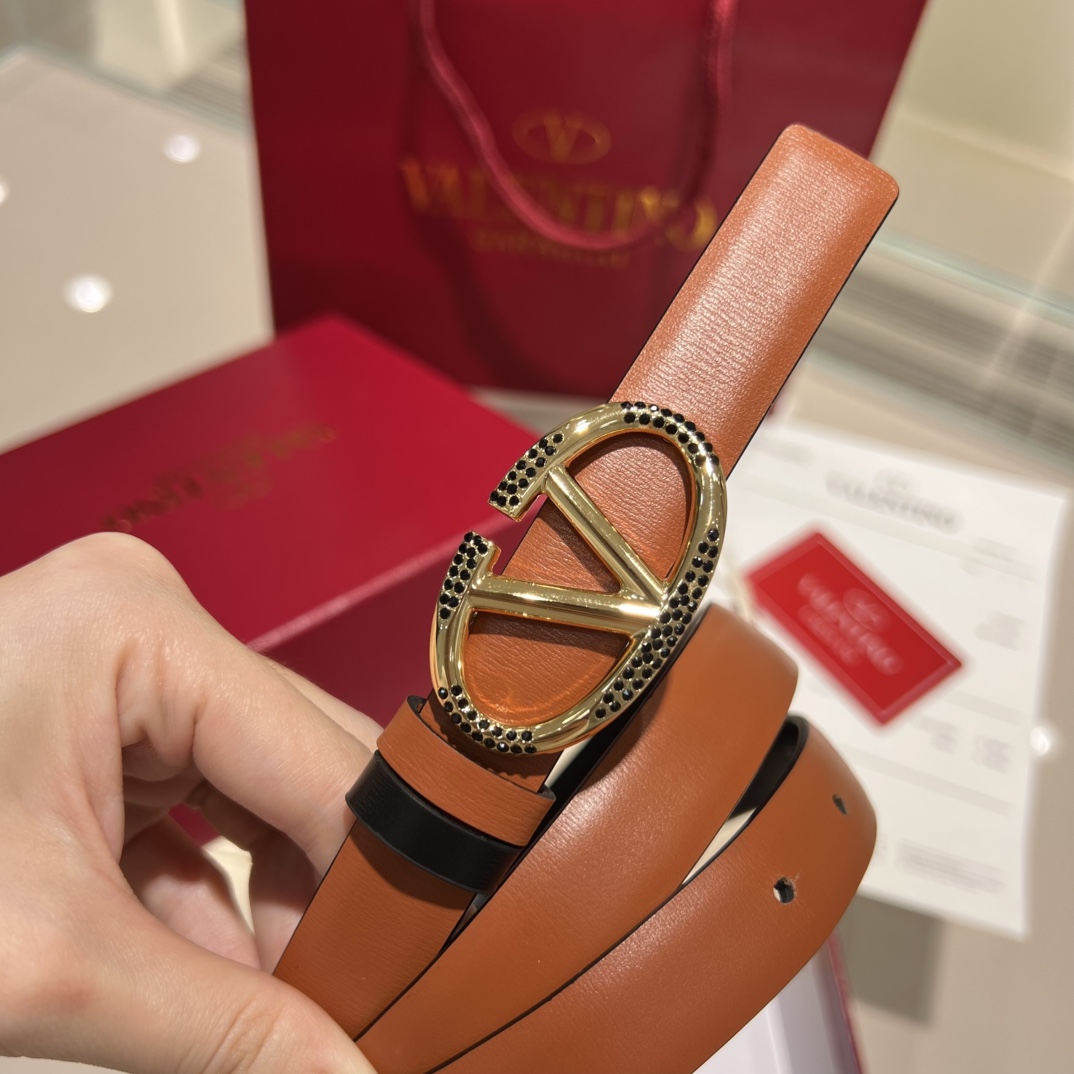Bagsaaa Va1e*ntin0 Garavani VLogo Signature leather belt brown 2cm