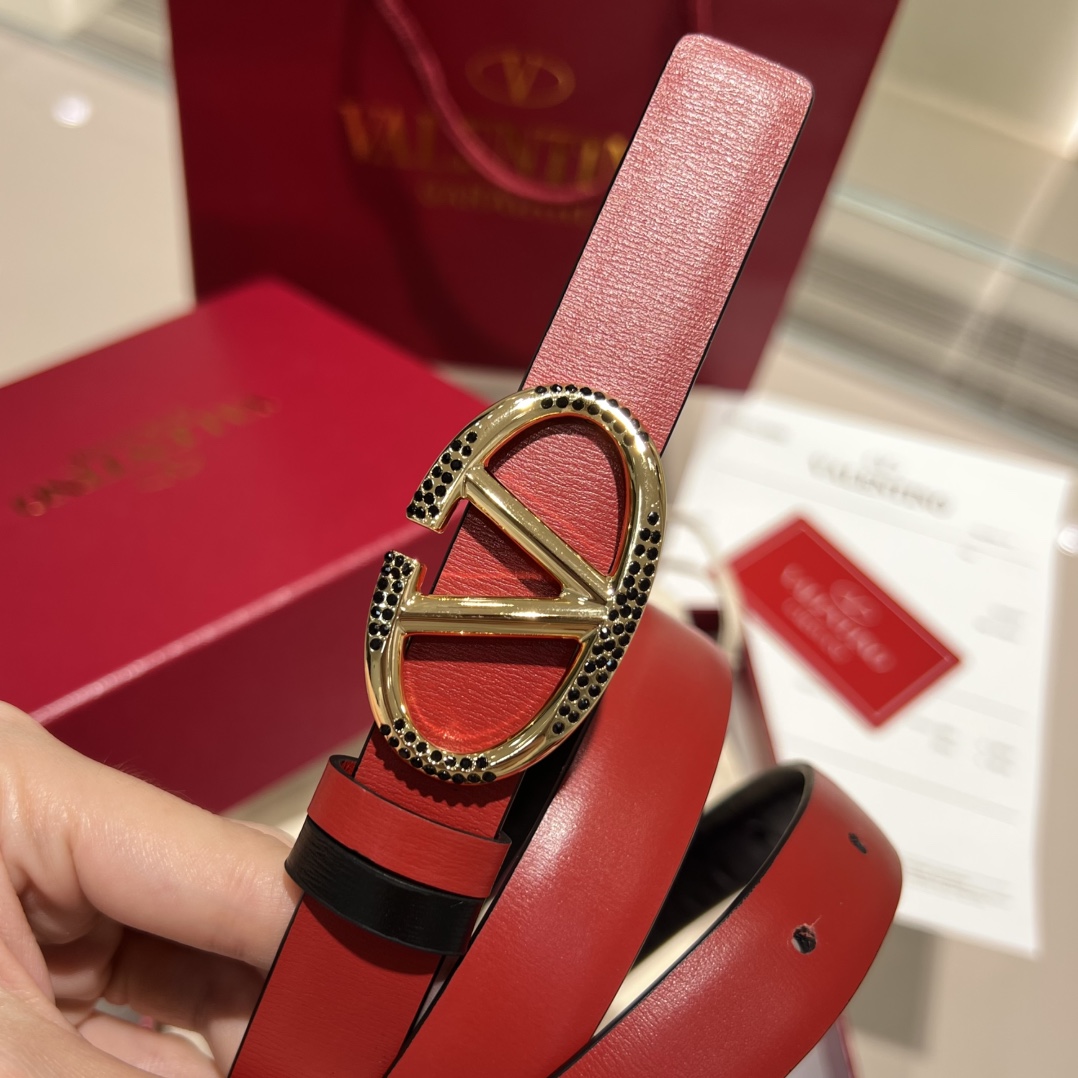 Bagsaaa Va1e*ntin0 Garavani VLogo Signature leather belt red 2cm