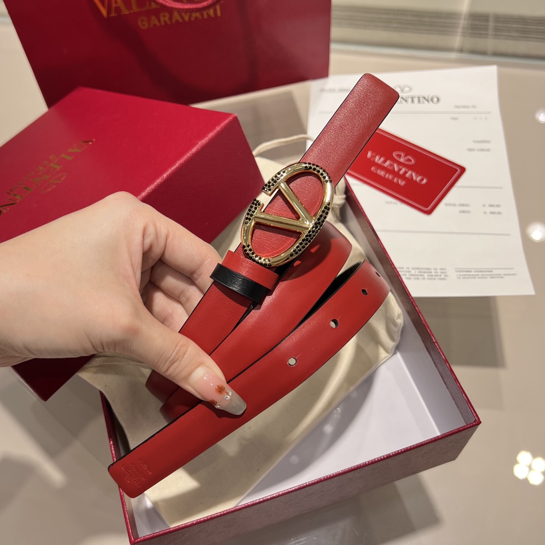 Bagsaaa Va1e*ntin0 Garavani VLogo Signature leather belt red 2cm