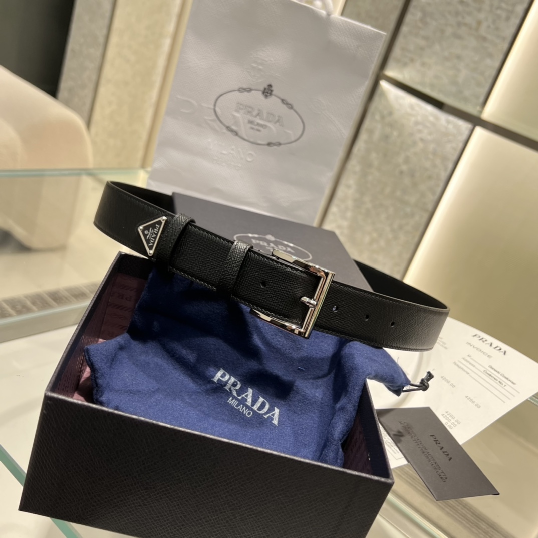 Bagsaaa Pra*a Saffiano leather belt black & silver