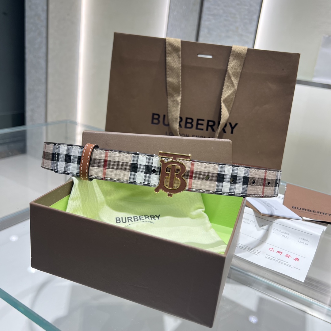 Bagsaaa Bv*b*rry Check and Leather TB Belt - 3.8cm
