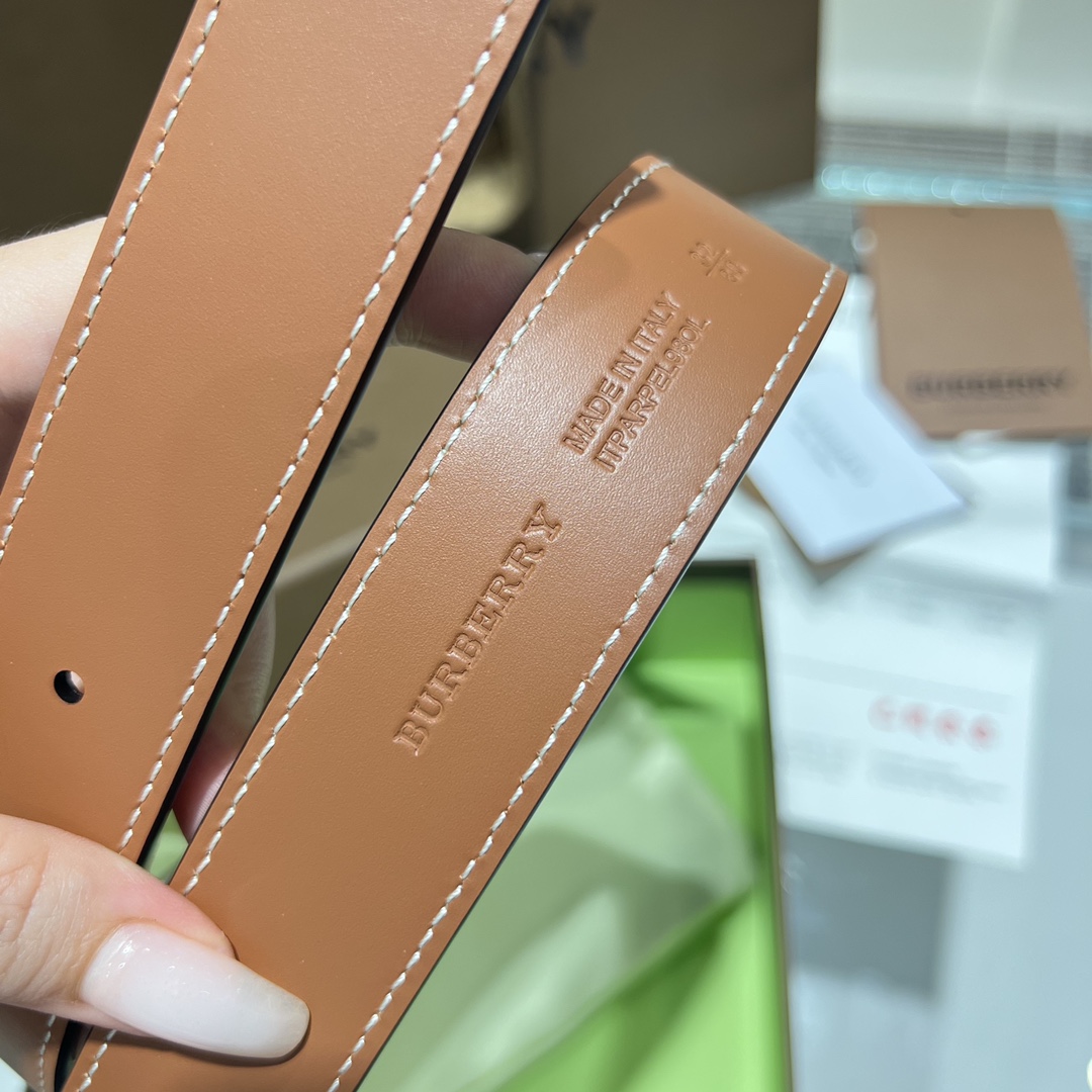 Bagsaaa Bv*b*rry Check and Leather TB Belt - 3.8cm