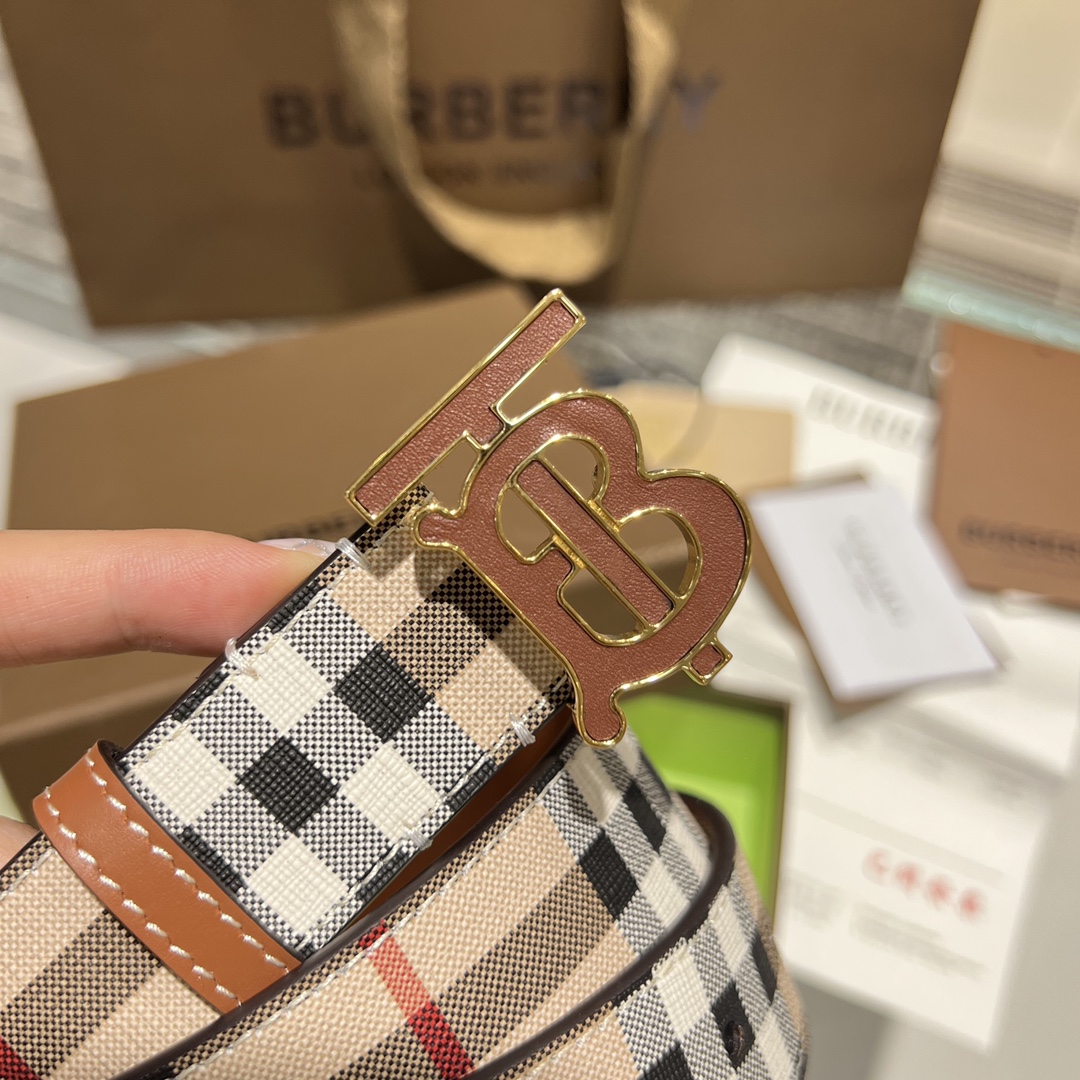 Bagsaaa Bv*b*rry Check and Leather TB Belt - 3.8cm