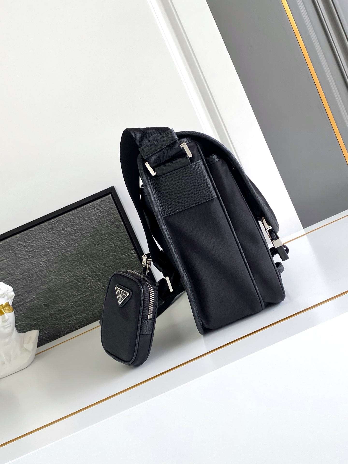 Bagsaaa Pra*a Re-Nylon and Saffiano leather shoulder bag 2VD768 black - 32cm