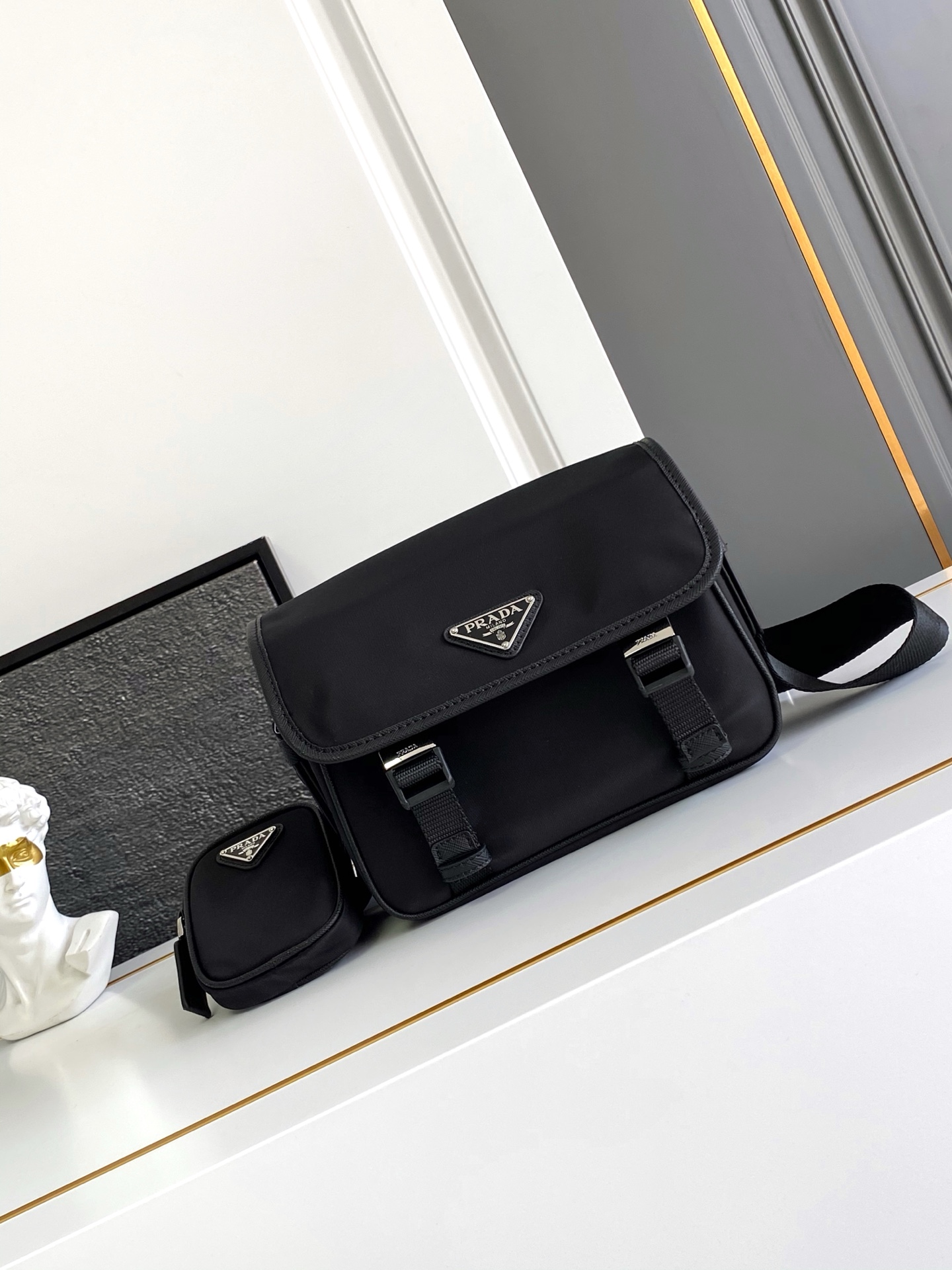Bagsaaa Pra*a Re-Nylon and Saffiano leather shoulder bag 2VD034 black - 22cm