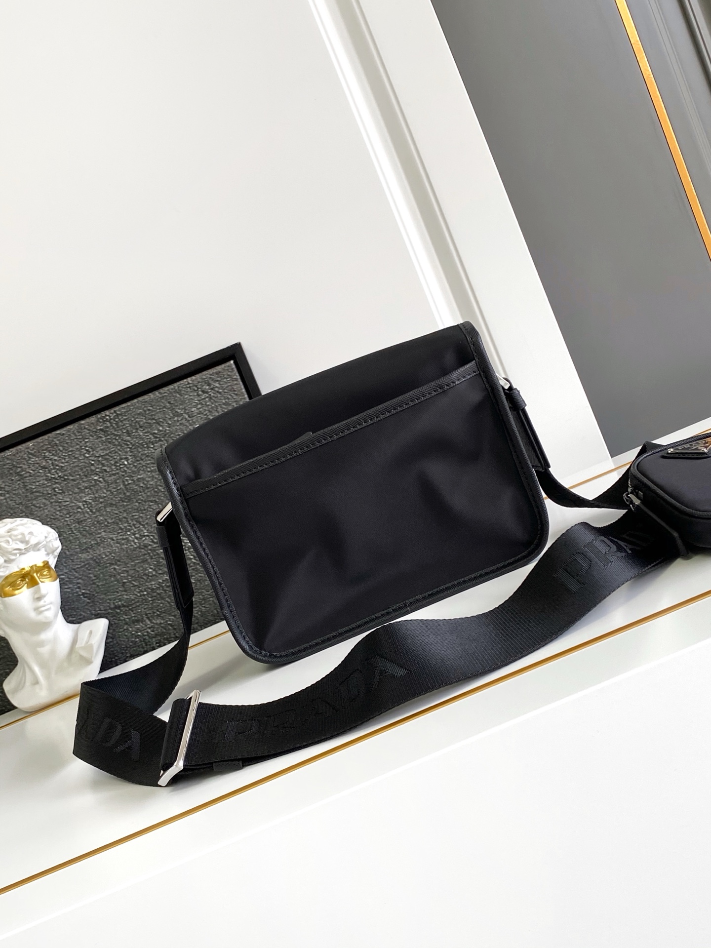 Bagsaaa Pra*a Re-Nylon and Saffiano leather shoulder bag 2VD034 black - 22cm