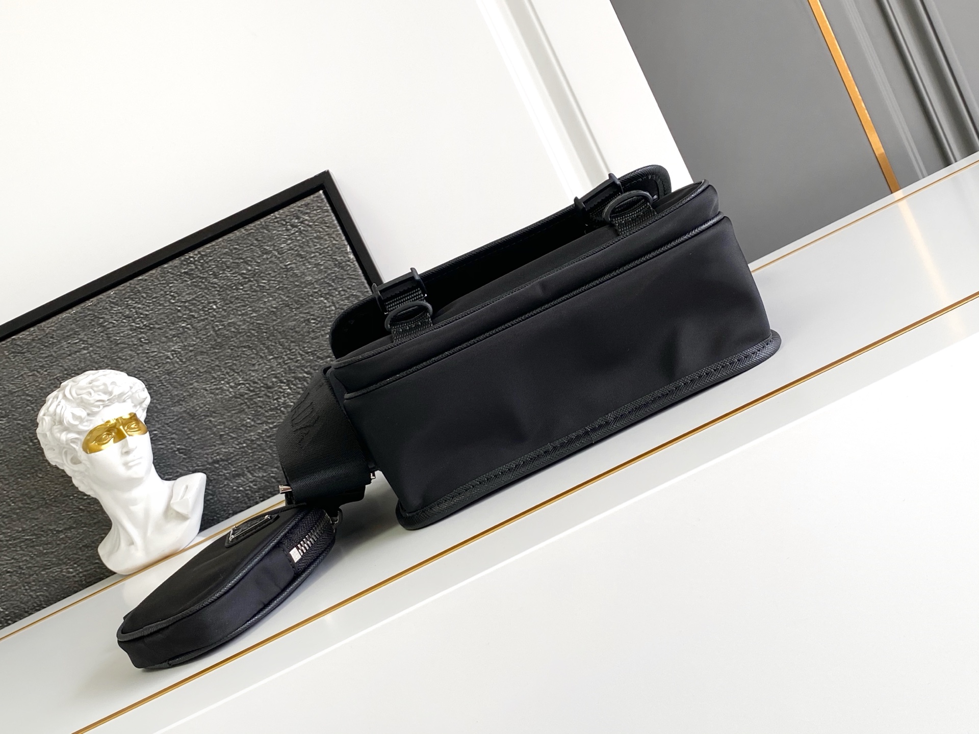 Bagsaaa Pra*a Re-Nylon and Saffiano leather shoulder bag 2VD034 black - 22cm