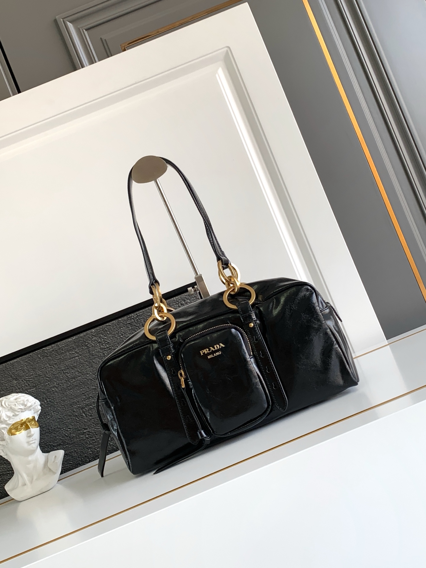 Bagsaaa Pra*a Dangle medium leather top-handle bag 1BB138 black - 30cm