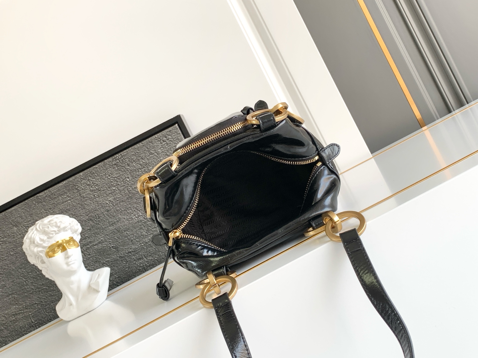 Bagsaaa Pra*a Dangle leather top-handle mini-bag 1BB137 black - 14.5cm