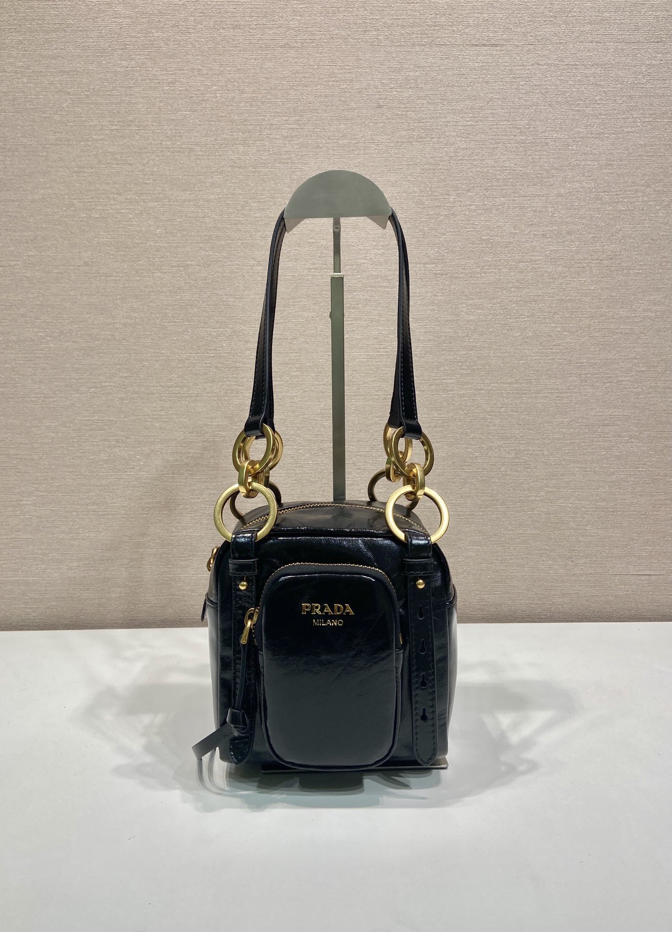 Bagsaaa Pra*a Dangle leather top-handle mini-bag 1BB137 black - 14.5cm