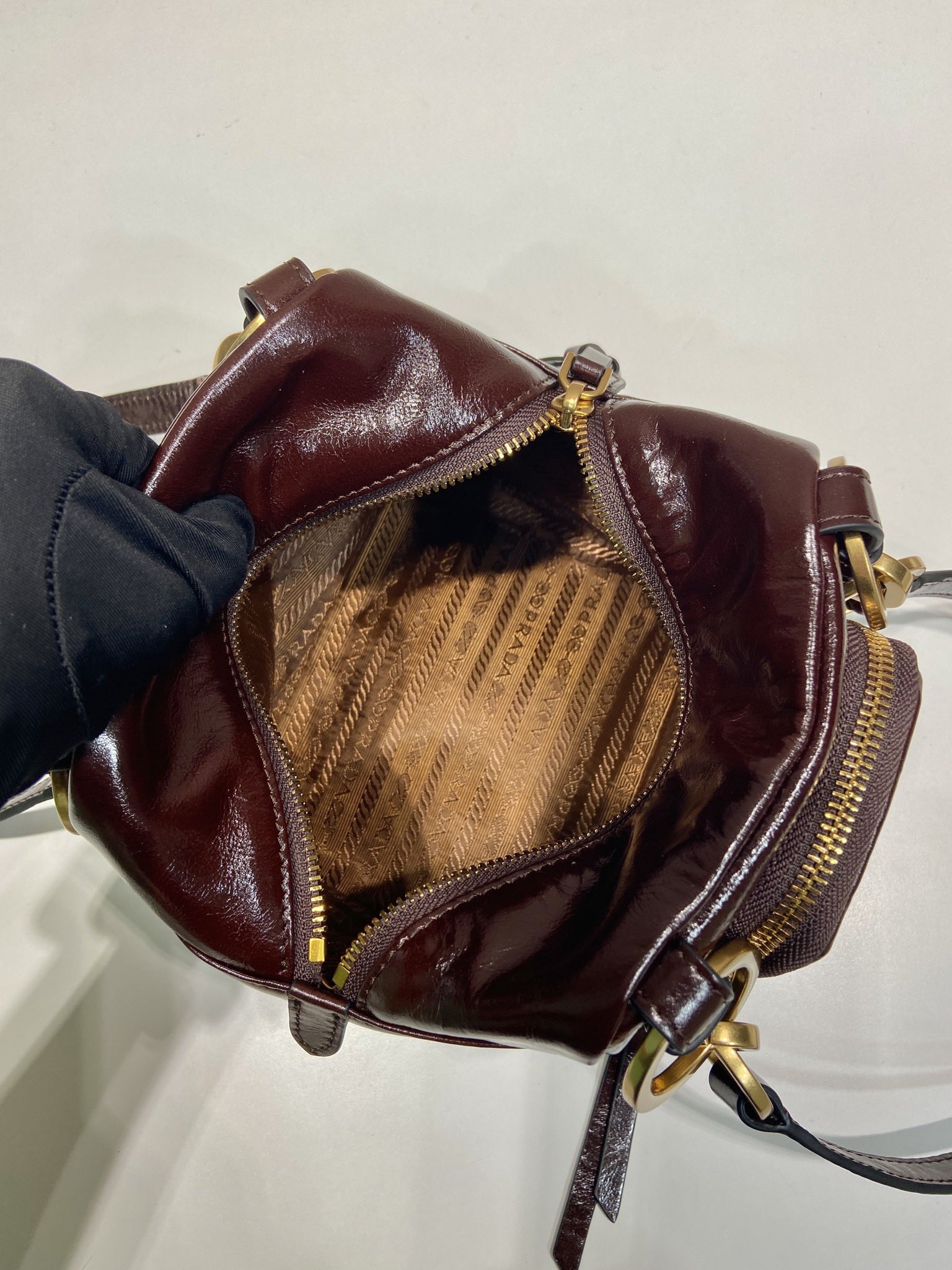 Bagsaaa Pra*a Dangle leather top-handle mini-bag 1BB137 dark brown - 14.5cm