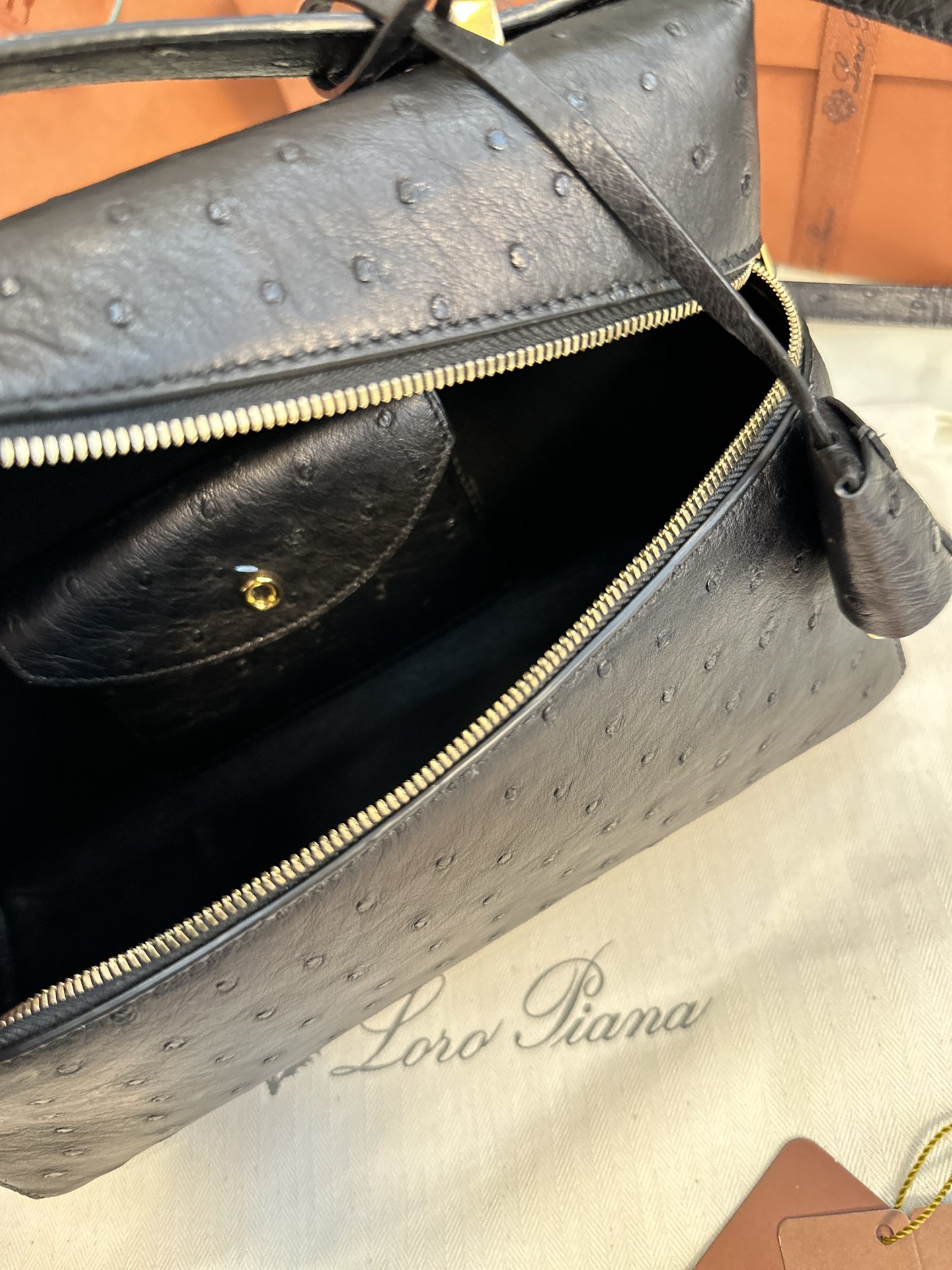 Bagsaaa L0r0 P1ana Extra Pocket L27 Black Ostrich - 16x27x10 cm