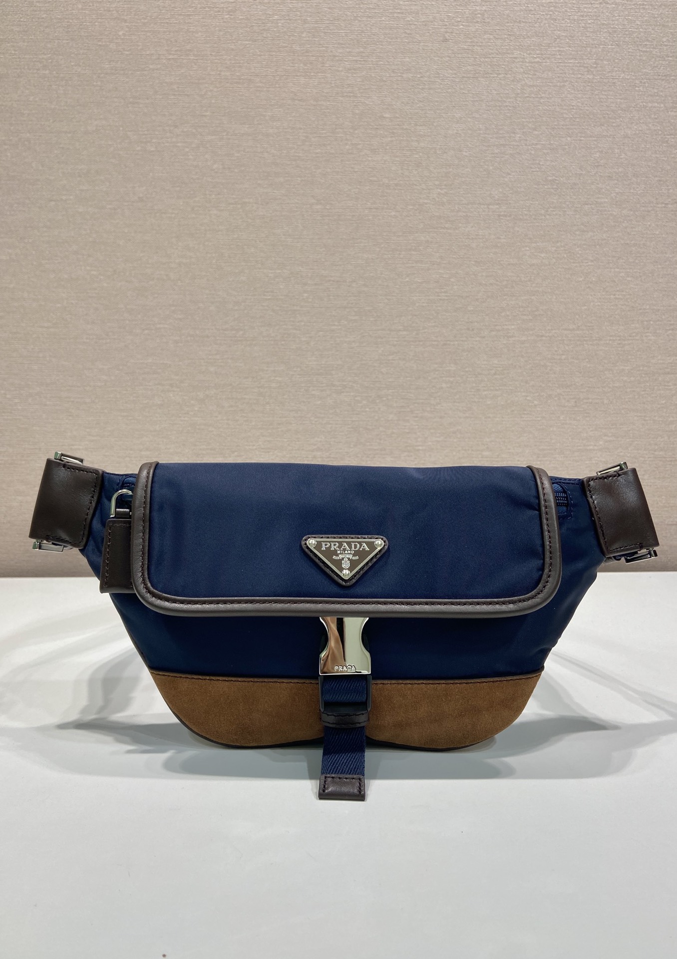 Bagsaaa Pra*a Re-Nylon and leather shoulder bag 2VH176 blue/coffee - 18cm