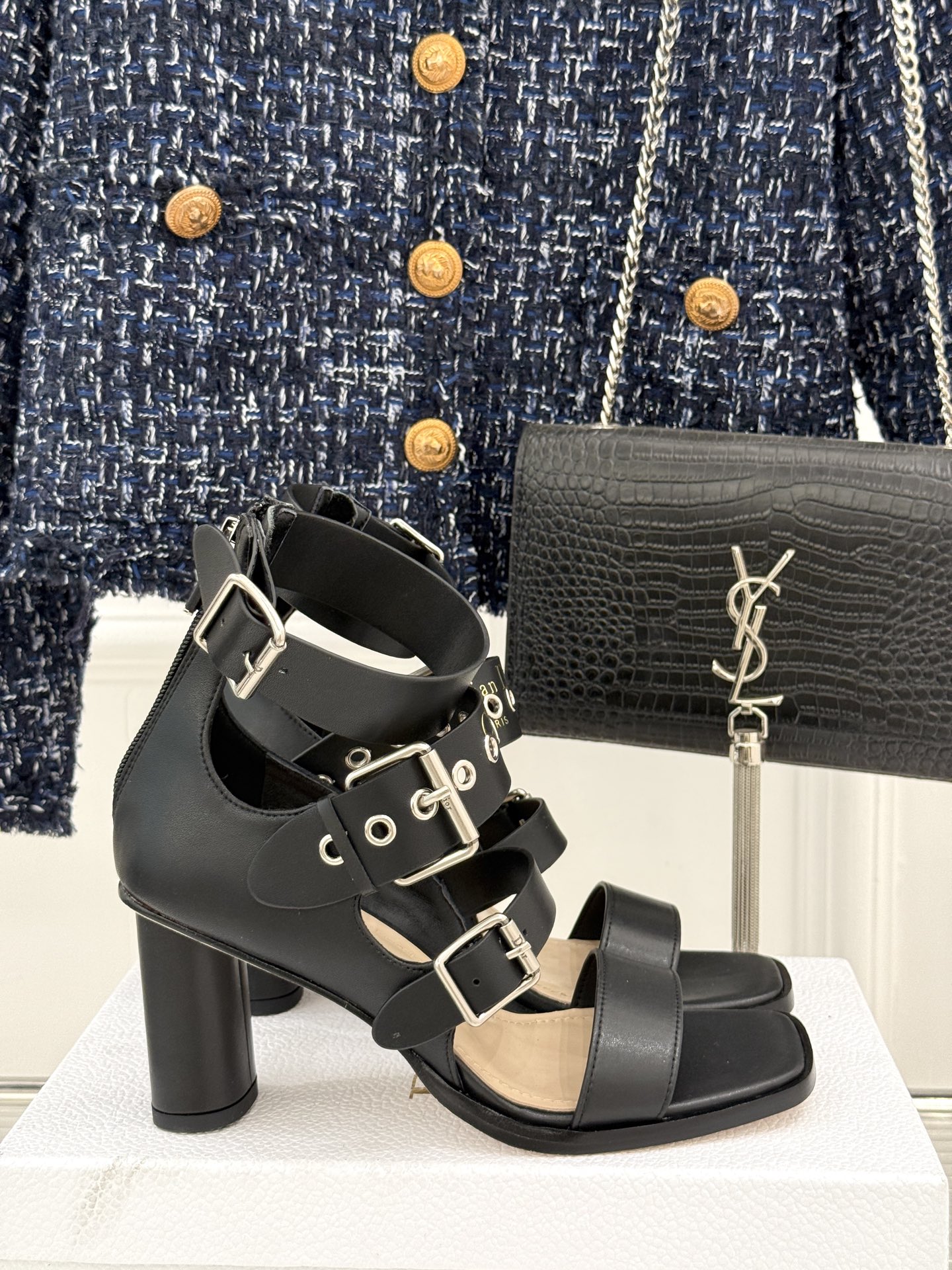 Bagsaaa D10r Punk Heeled Sandal Black S*pple Calfskin 8cm