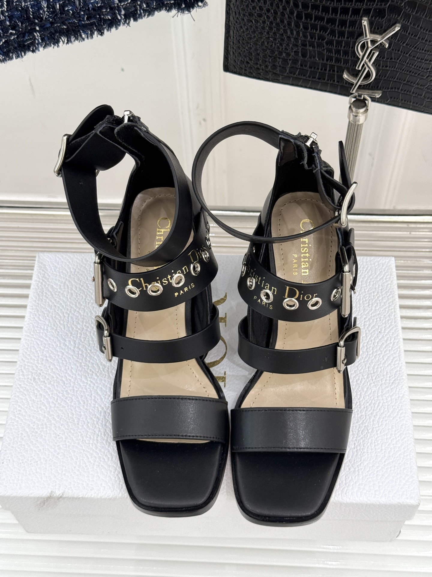 Bagsaaa D10r Punk Heeled Sandal Black S*pple Calfskin 8cm