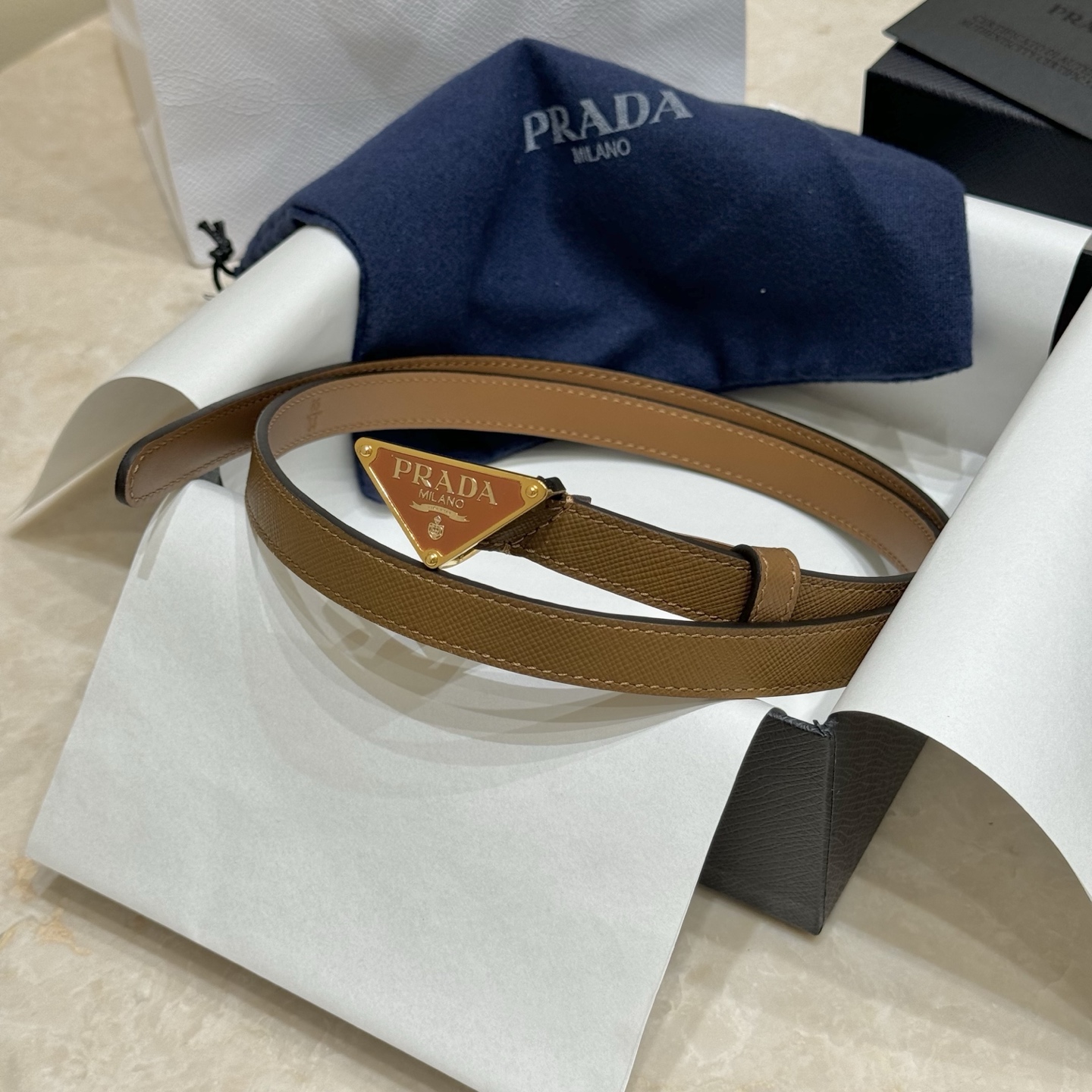 Bagsaaa Pra*a Saffiano Belt Brown - 1.5cm
