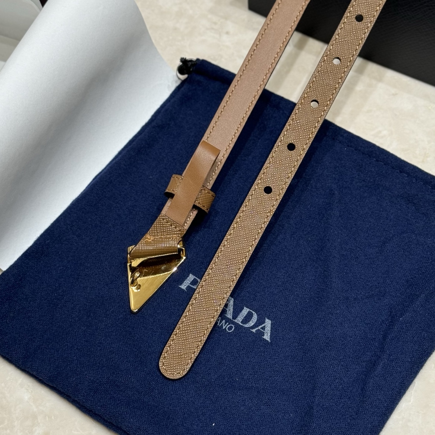 Bagsaaa Pra*a Saffiano Belt Brown - 1.5cm