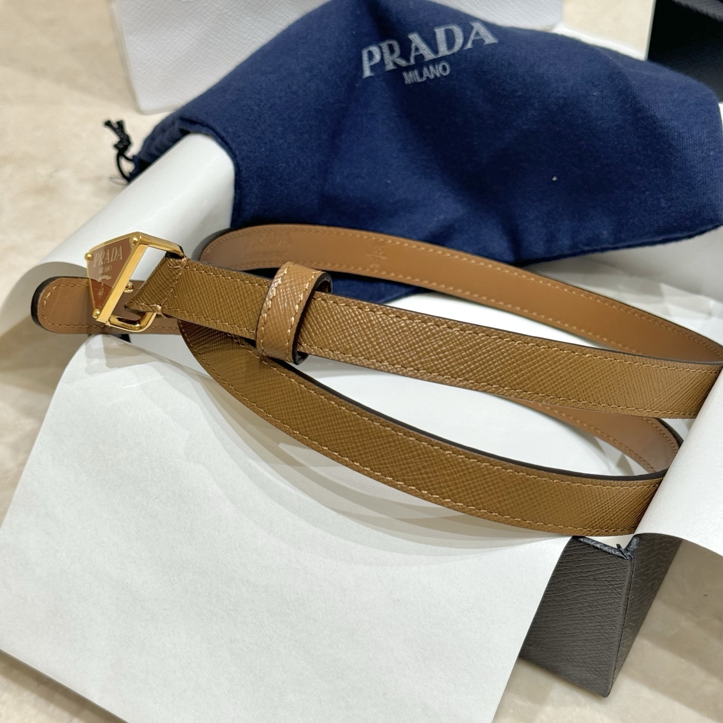 Bagsaaa Pra*a Saffiano Belt Brown - 1.5cm