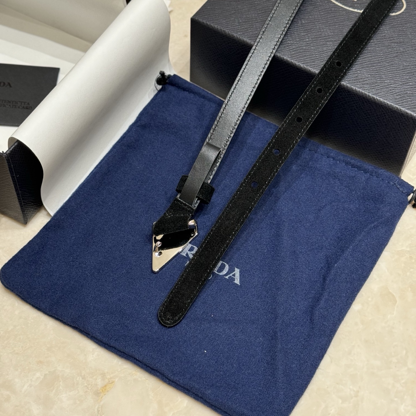 Bagsaaa Pra*a Saffiano Belt Black - 1.5cm