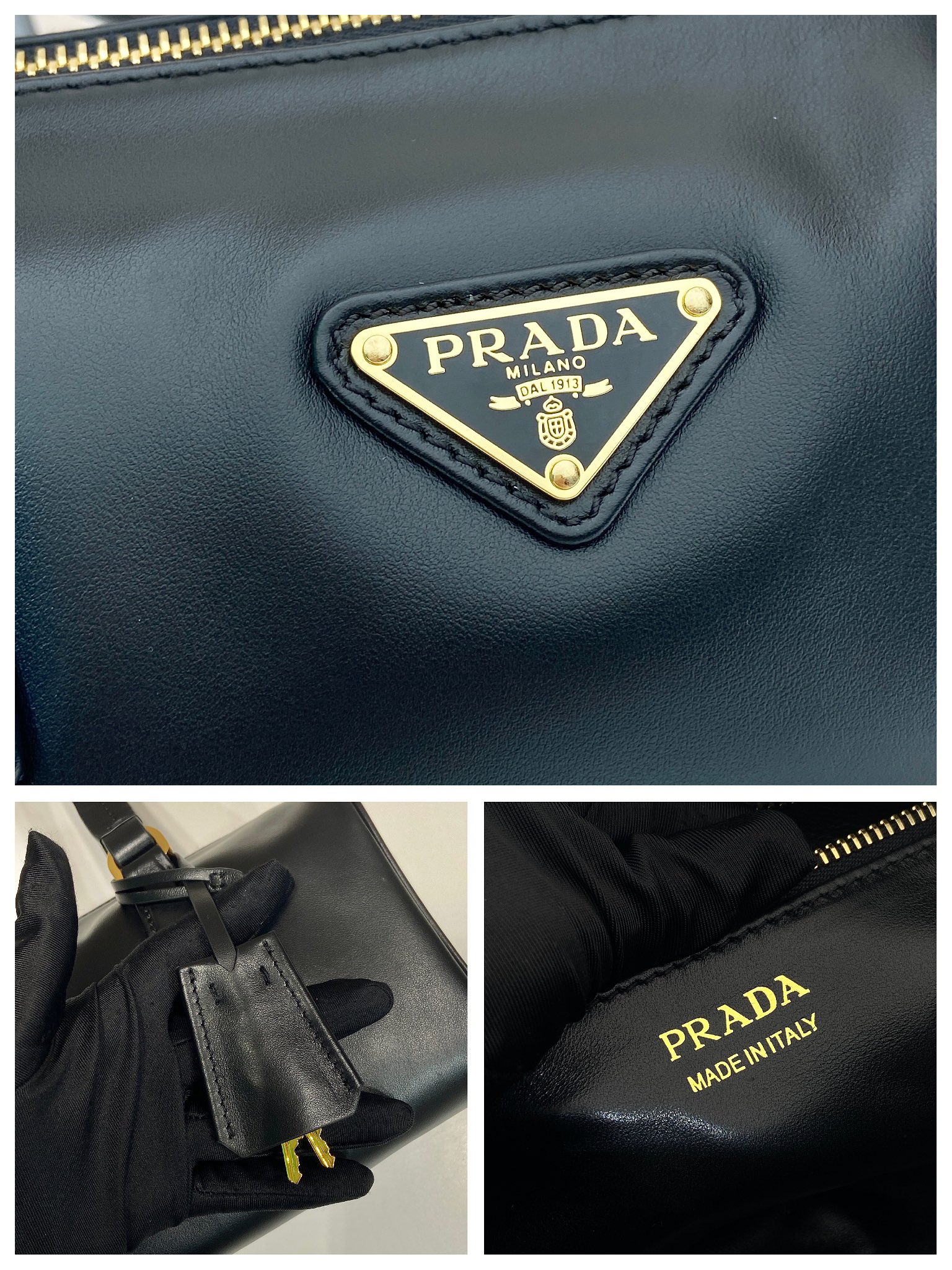 Bagsaaa Pra*a Medium leather top-handle bag with padlock 1BB127 black - 29cm
