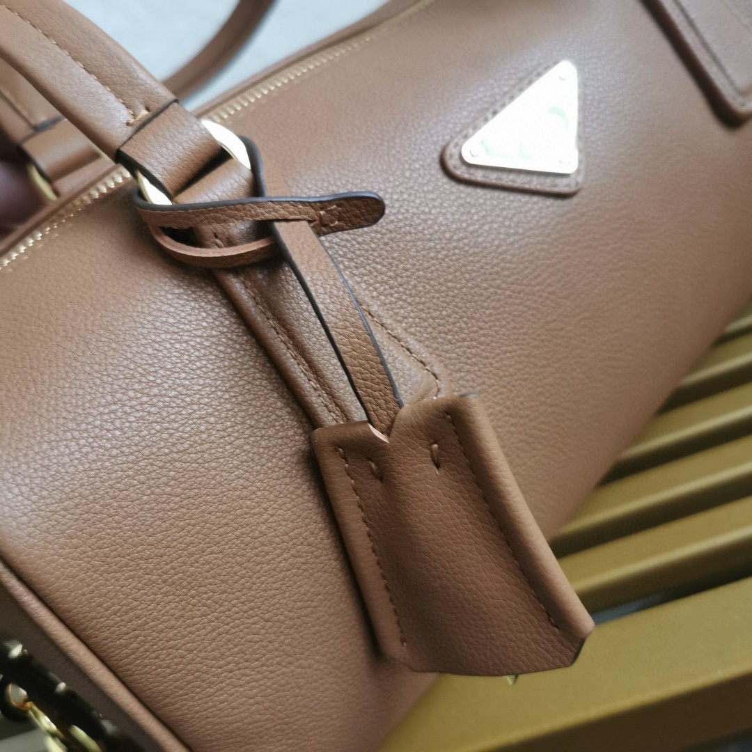 Bagsaaa Pra*a Medium leather top-handle bag with padlock 1BB127 brown - 29cm