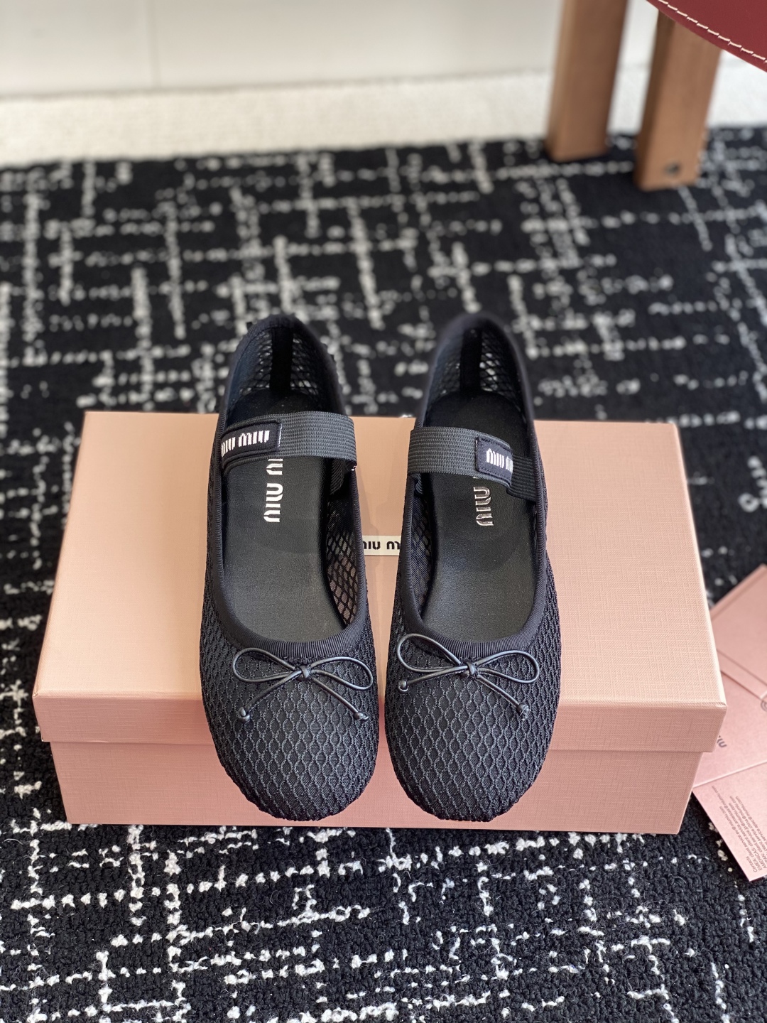 Bagsaaa Miu Miu Mesh fabric ballerinas black