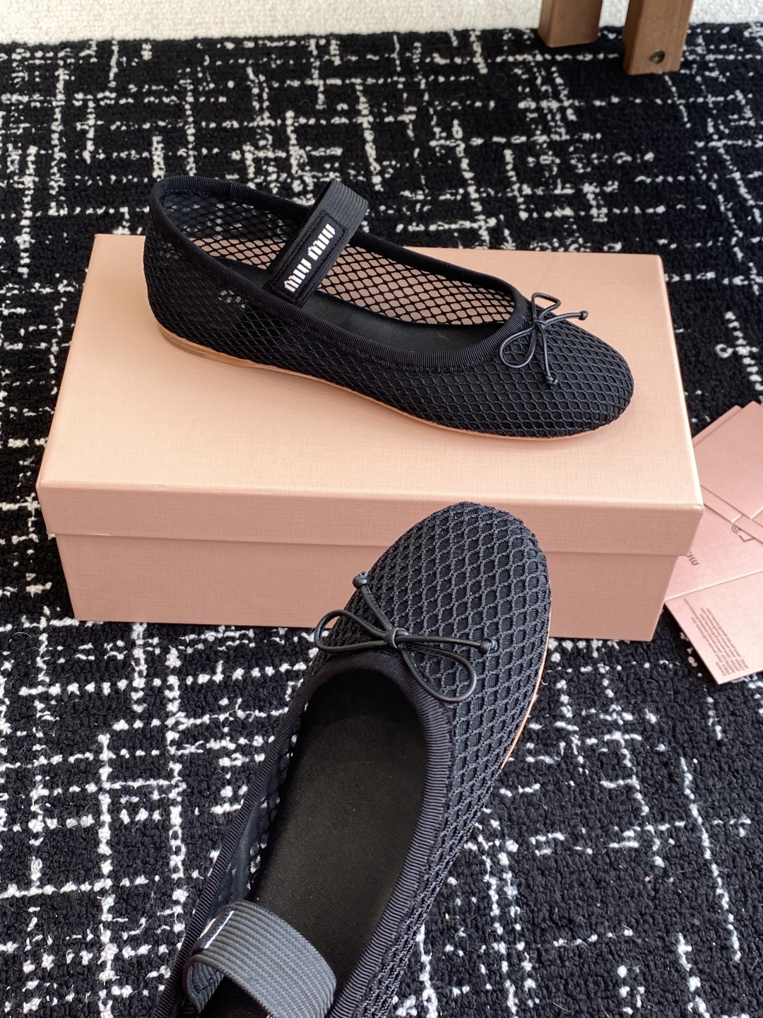Bagsaaa Miu Miu Mesh fabric ballerinas black