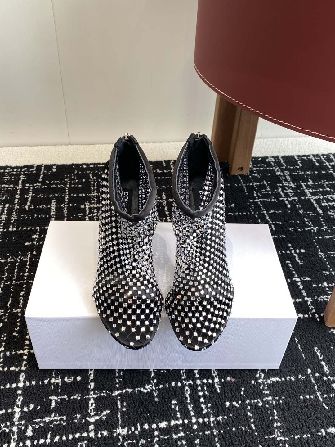 Bagsaaa D&G calfskin and rhinestone-detailed mesh Lollo pumps black