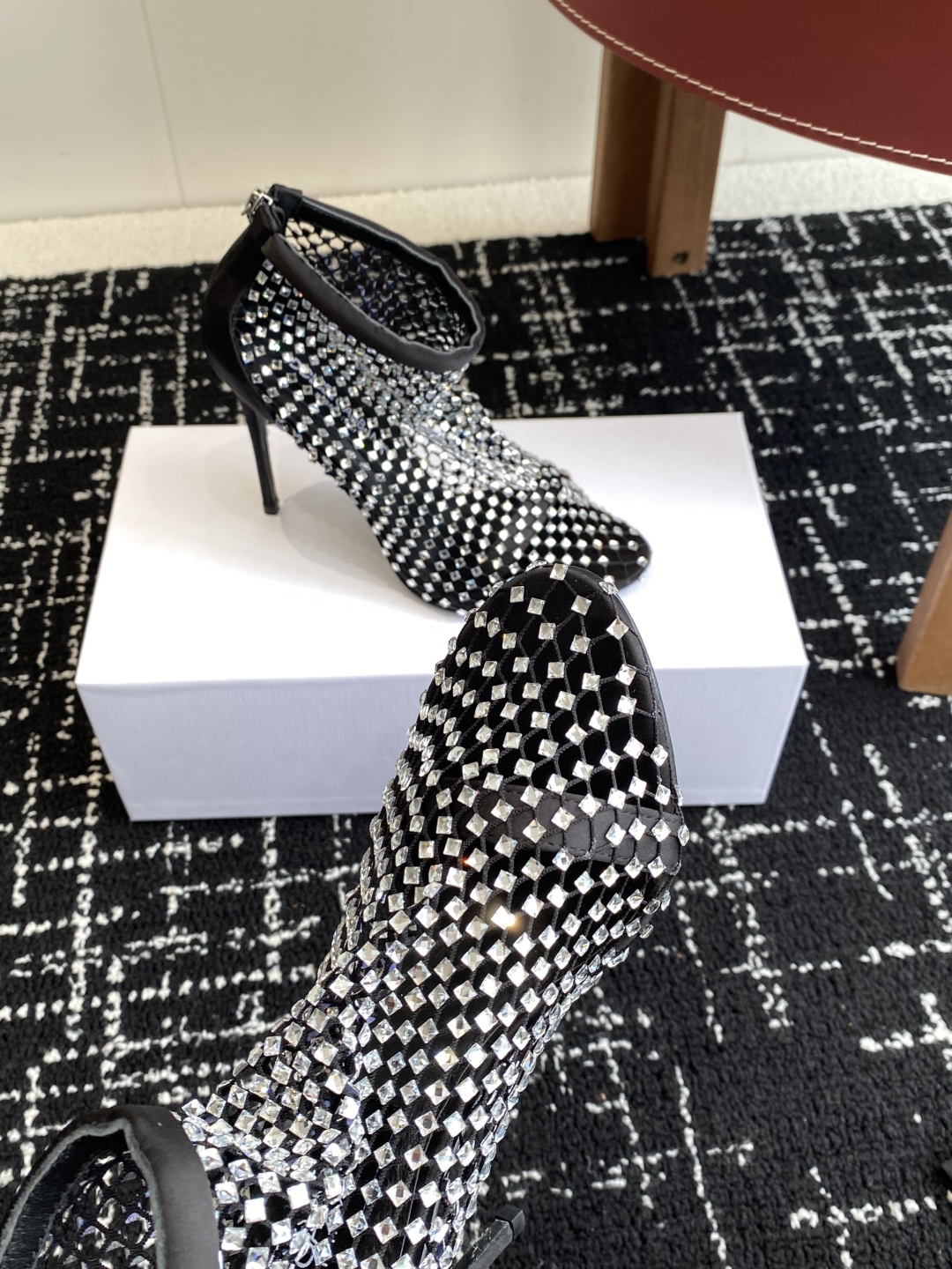 Bagsaaa D&G calfskin and rhinestone-detailed mesh Lollo pumps black