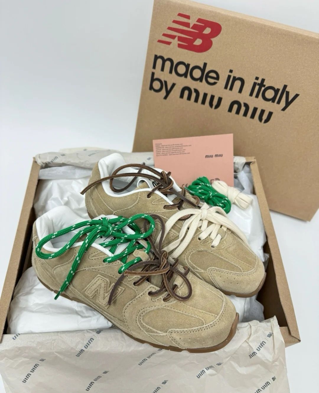 Bagsaaa Balance X Miu Miu 530 SL bleached leather sneakers beige