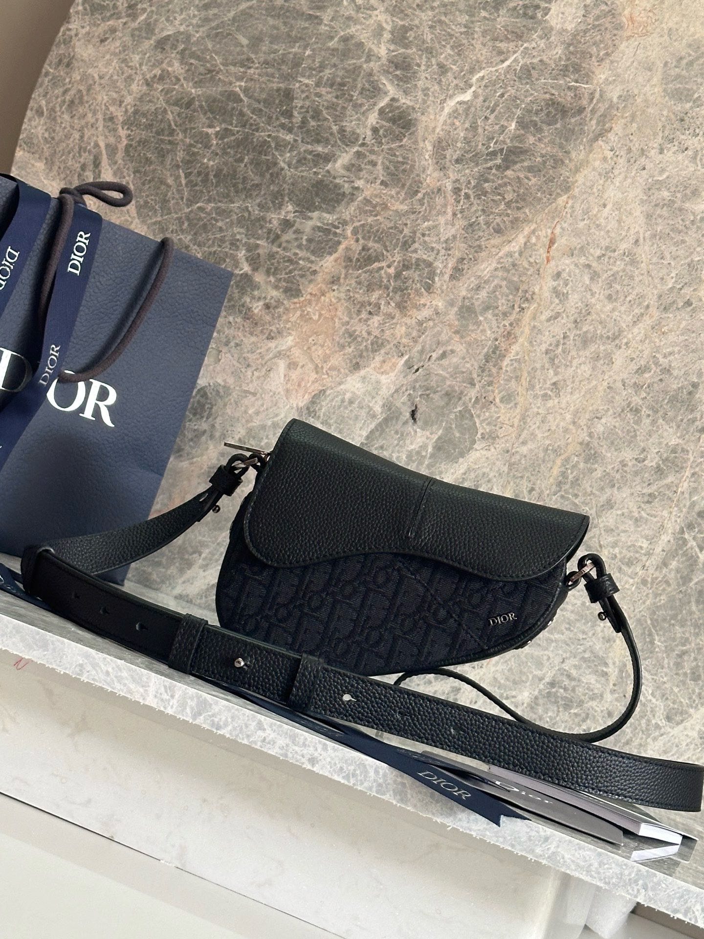 Bagsaaa Mini Saddle Bag Black D10r Oblique Jacquard and Black Grained Calfskin - 19.5cm