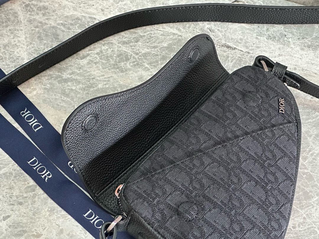 Bagsaaa Mini Saddle Bag Black D10r Oblique Jacquard and Black Grained Calfskin - 19.5cm