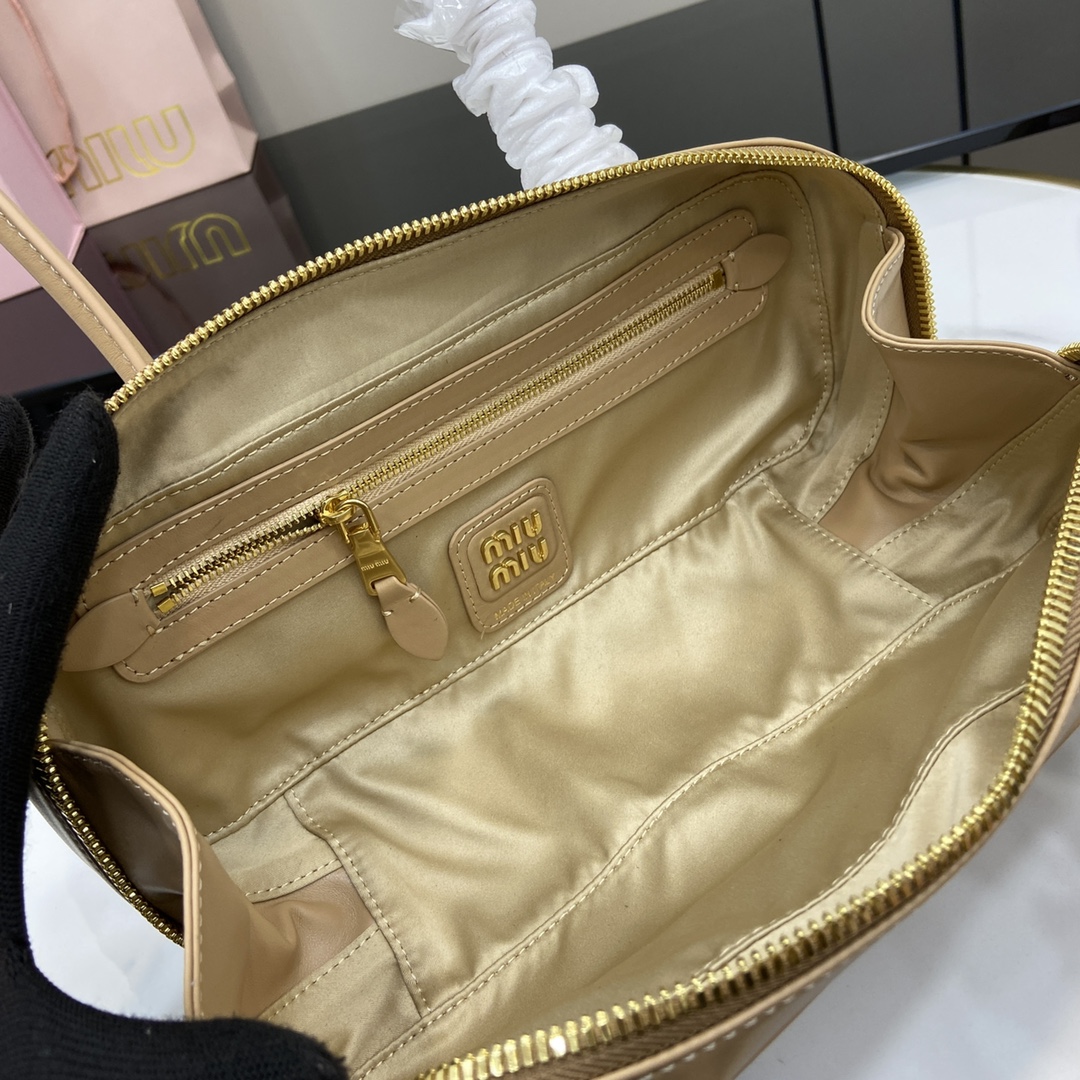 Bagsaaa Miu Miu Beau leather bag small 5BB173 beige - 28cm