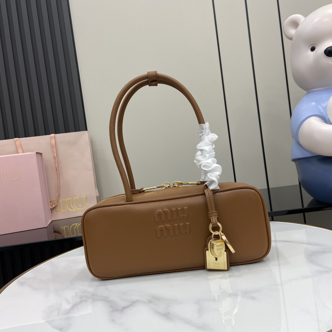 Bagsaaa Miu Miu Beau leather bag small 5BB173 brown - 28cm