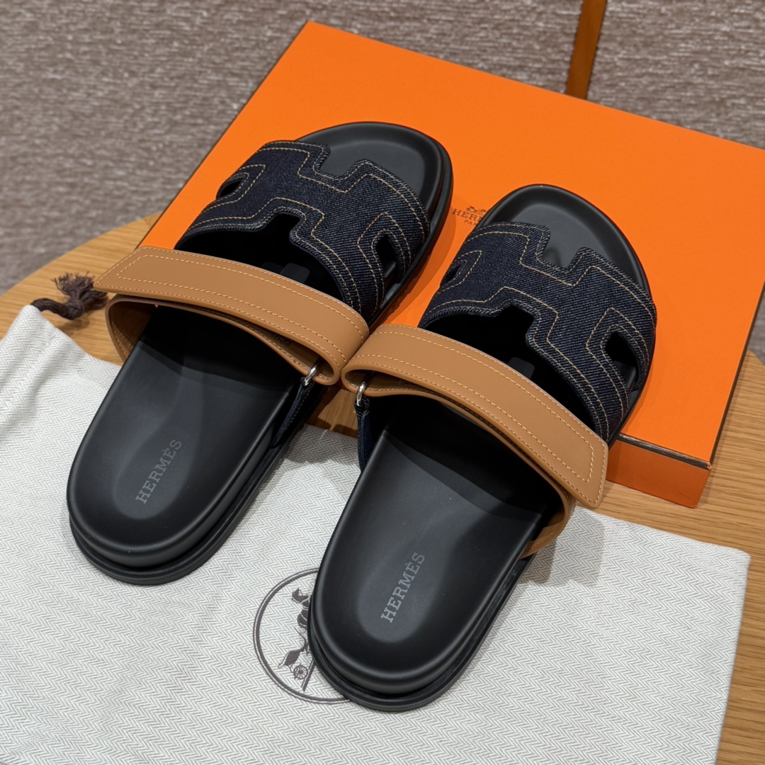Bagsaaa H**me5 Chypre sandal brown leather & denim