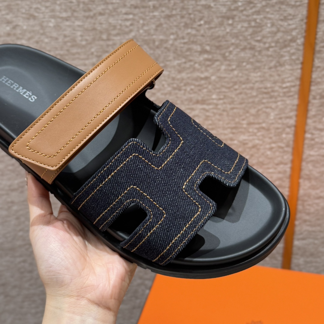 Bagsaaa H**me5 Chypre sandal brown leather & denim