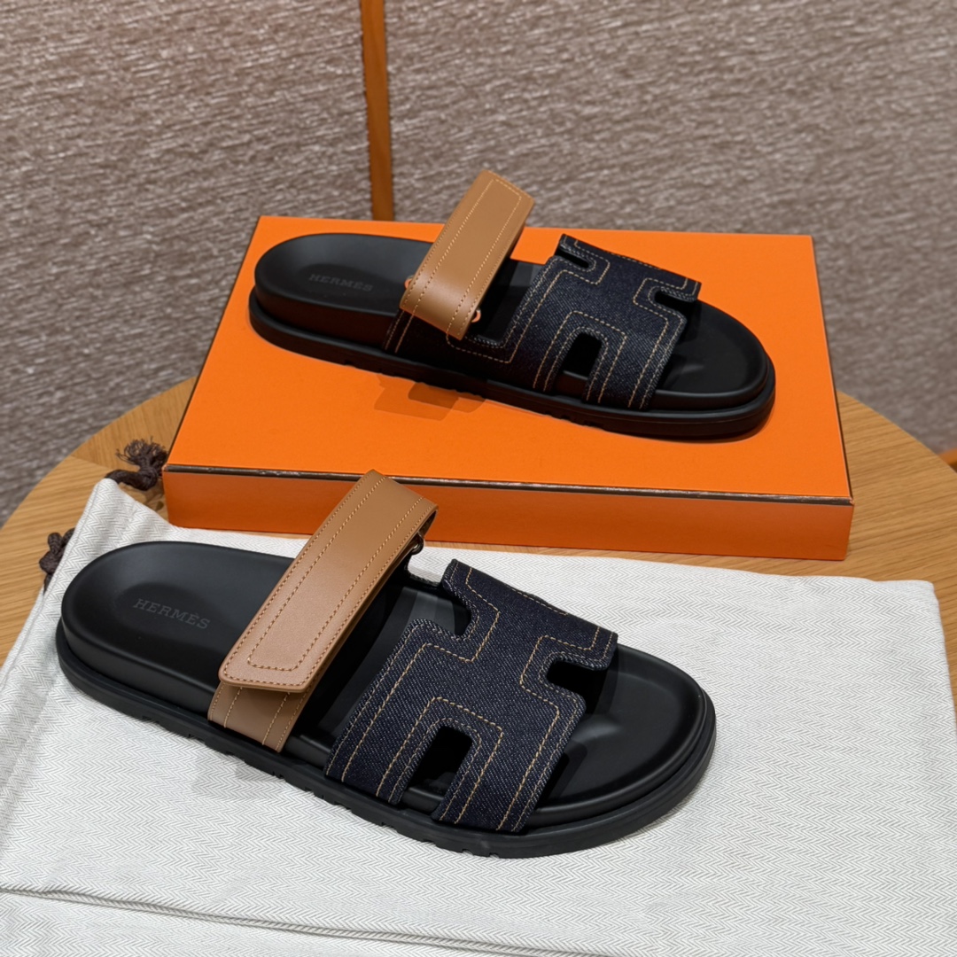 Bagsaaa H**me5 Chypre sandal brown leather & denim