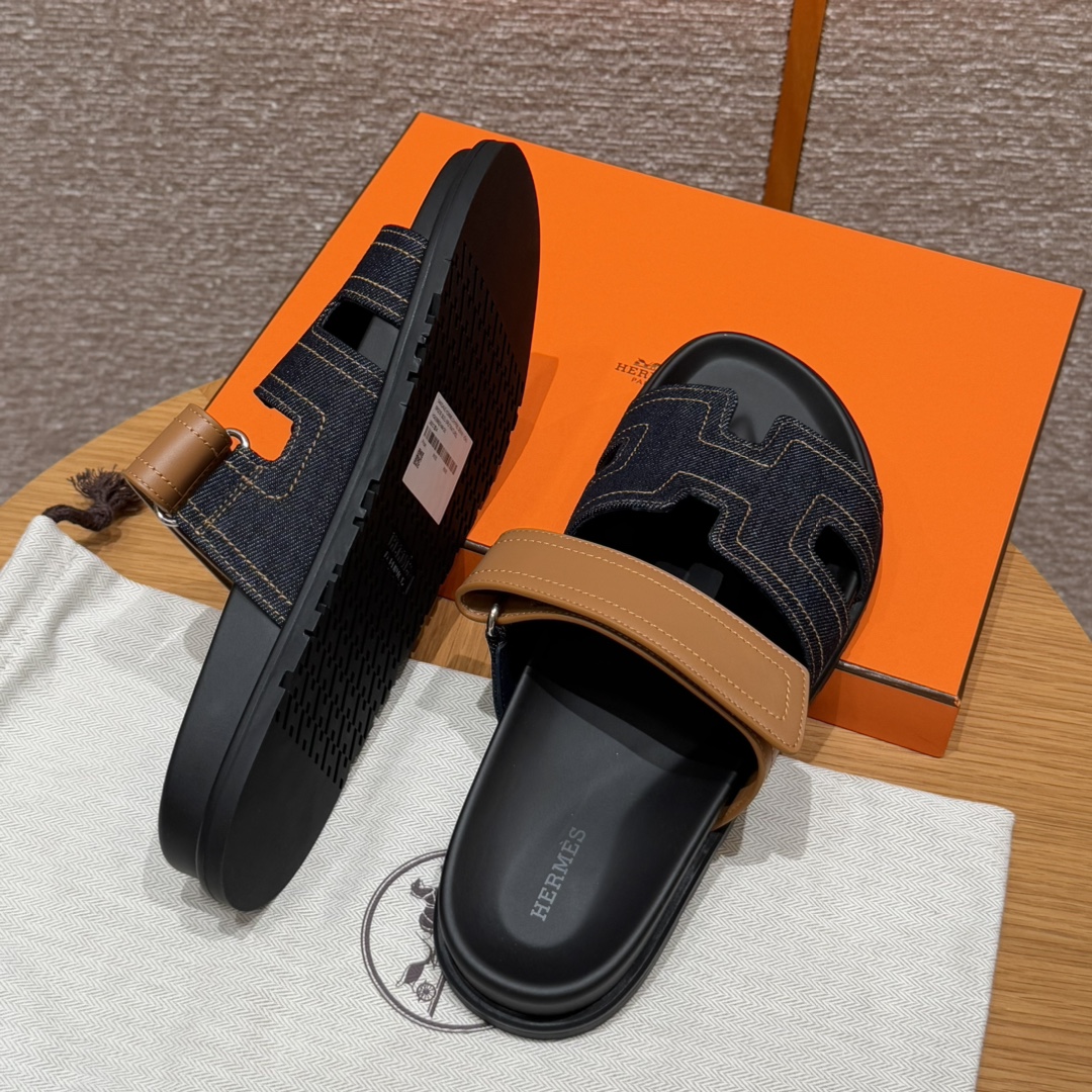 Bagsaaa H**me5 Chypre sandal brown leather & denim