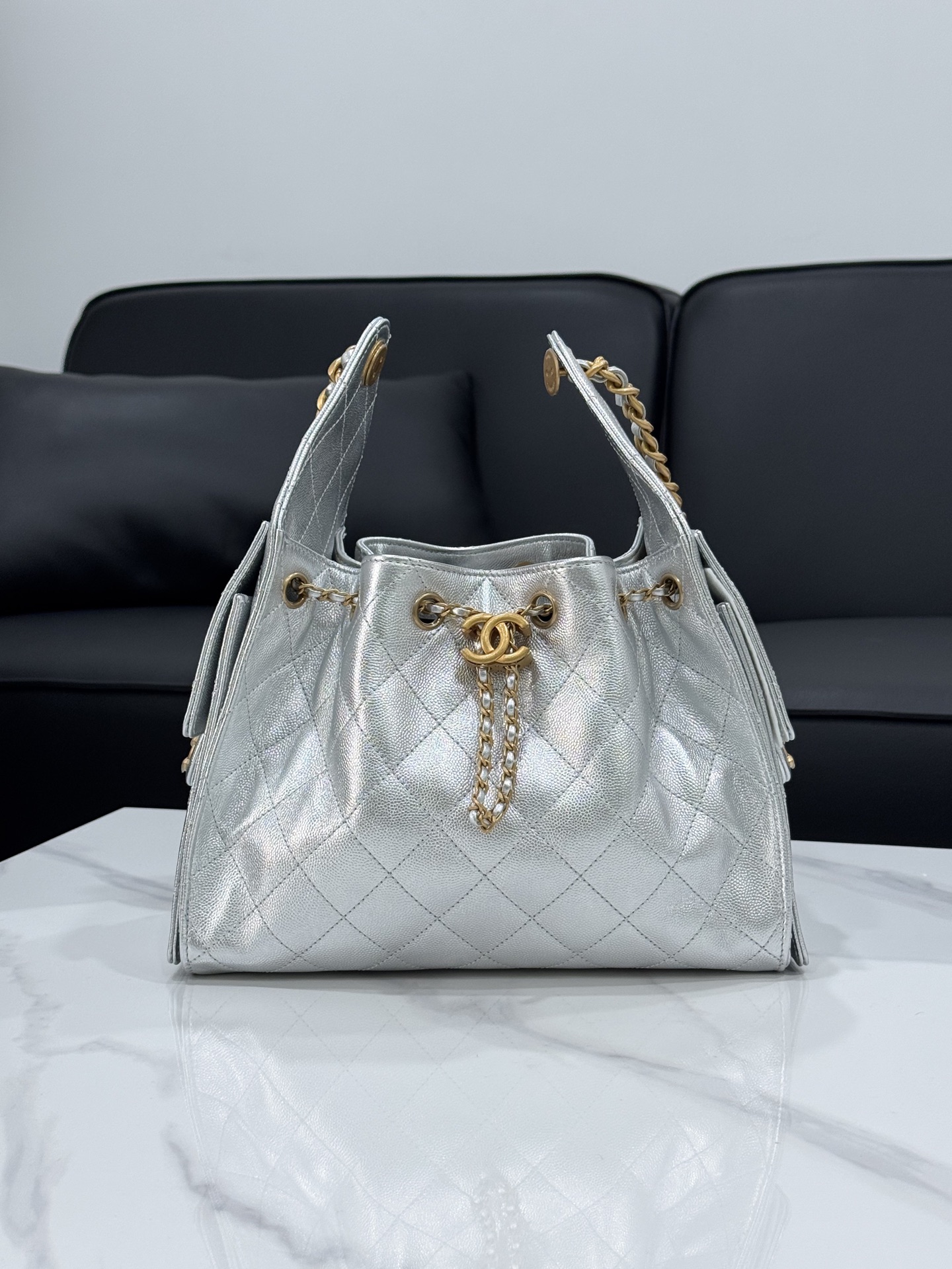 Bagsaaa Ch**el 25 Small Handbag AS5293 silver - 30cm